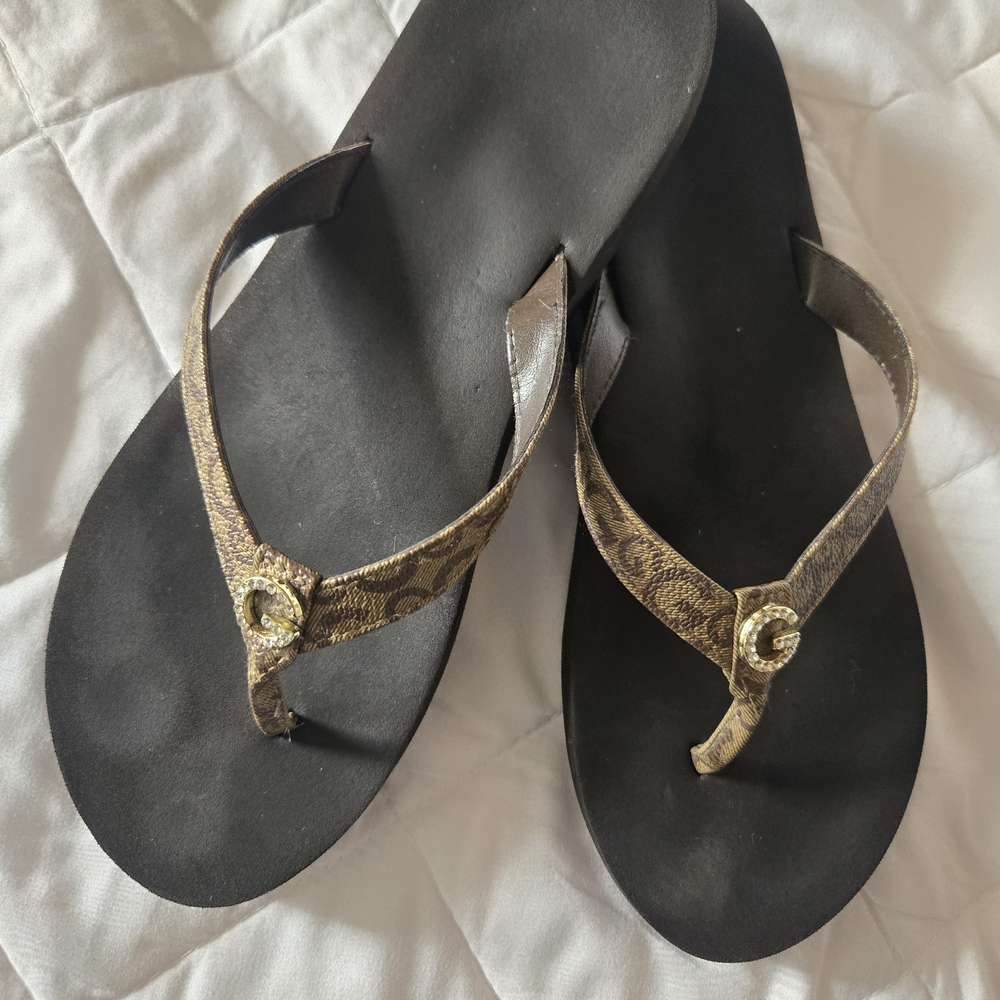 Guess Brown Sandals with Gold Details